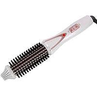 Travel Hair Curling Iron Brush Ceramic Tourmaline Ionic Hot Brush Dual Voltage, 1 inch Anti-scald Heated Curling Wands Round Hair Styler Curler Brush Electric (White)