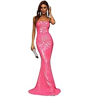 Womens Fall Fashion 2022 Backless Mermaid Hem Sequin Prom Dress (Color : Pink, Size : X-Small)