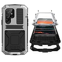 Samsung S23 Ultra Metal Case with Screen Protector Camera Cover Military Rugged Heavy Duty S23 Ultra Case Metal Kickstand Full Body Tough Dustproof Shockproof for Samsung S23 Ultra (Sliver)