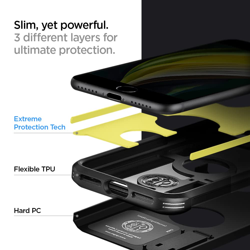 Spigen Tough Armor [Extreme Protection Tech] Designed for iPhone SE 2022 Case / iPhone SE 3 Case 2022 / iPhone SE 2020 Case / iPhone 8 Case / iPhone 7 Case - Black
