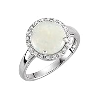 14k White Gold Opal and .07 Dwt Diamond Ring Size 6.5 Jewelry for Women