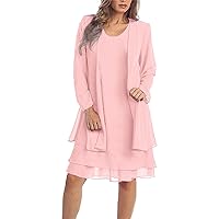 Women's Chiffon Two Pieces with Long Sleeve Solid Color Summer Dress Sleeveless Pullover Flowy Casual Fashion Midi Dress