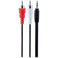 GE Audio Y Adapter Cable, 6 Feet, 3.5mm Male to RCA Male, Works with All Brands, Smart Phones, Stereo, Computer, Black, 33568