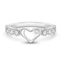 925 Sterling Silver Stunning Clear Cubic Zirconia Beautiful Heart Ring for Children to Preteens - Cute and Fashionable Round CZ Rings for Young Girls - Small Heart Ring Band Jewelry for Toddlers