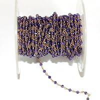 5 Feet Long gem Amethyst Zircon 3mm rondelle Shape Faceted Cut Beads Wire Wrapped Gold Plated Rosary Chain for Jewelry Making/DIY Jewelry Crafts CHIK-ROS-CH-55854