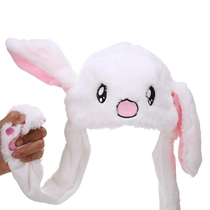 IronBuddy Rabbit Hat Ear Moving Jumping Funny Bunny Plush Cap for Women Girls, Cosplay Christmas Party Holiday Hat (White)