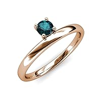 Round London Blue Topaz 0.50 ct Women Solitaire Asymmetrical Stackable Ring 10K Gold