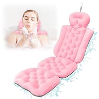Full Body Bath Pillow for Bathtub, Bath Pillow for Tub, Bathtub Mat & Cushion, Tub Pillow for Headrest, Neck, and Back Support, Non-Slip Bath Pillow with Durable Suction Cups & Hook (Pink)