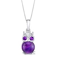 PEORA Sterling Silver Cute Mini Owl Pendant Necklace for Women in Various Gemstones, with 18 inch Italian Chain