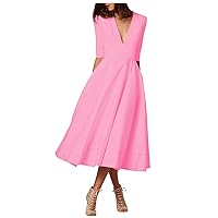 Women's Summer Dresses 2023 Fashion Banquet Mid-Sleeve Mid-Length Skirt Sexy V-Neck Dress Fitted