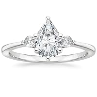 10K Solid White Gold Handmade Engagement Ring 1.0 CT Pear Cut Moissanite Diamond Solitaire Weddings/Bridal Ring Set for Womens/Her Propose Rings