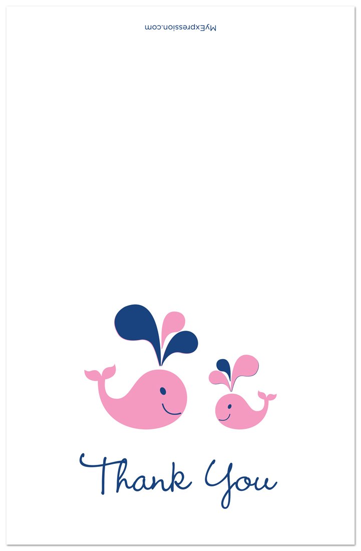 50 Cnt Pink Whale Splash Girl Baby Shower Thank You Cards