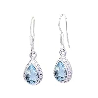 Choose Your Color 925 Sterling Silver Pear Drop & Dangle Earring in Gemstones Hypoallergenic Jewelry French Wire Back Design Earring Chakra Healing Birthstone for Women and Girls