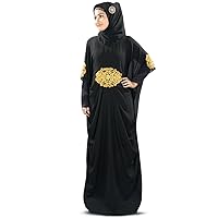 Amara Gold Embroidered Black Muslim Kaftan Burqa KF-008G