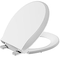 Durable Round Toilet Seat with Slow Soft Close - Easy to Install and Clean, Never Loosens - White, Fits Most Round Toilets