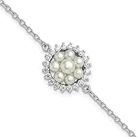 925 Sterling Silver Rhodium Plated 3 5mm Fwc Pearl CZ With 1in Extension Bracelet 7.25 Inch Jewelry for Women