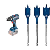 Bosch Professional 18V System Cordless Drill GSR 18V-28 (Without Batteries and Charger, in Box) + 7X Expert SelfCut Speed Flat milling bit Set (for Soft Wood, chipboard, Ø 16-32 mm, Accessories)