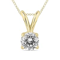 AGS Certified 1/3 Carat Round Diamond Solitaire Pendant in 14K Yellow Gold (Color H-I, Clarity I2-I3)