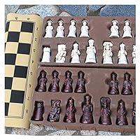 Chess Set Antique Chess Resin Large Chess Figures Shape Leather Chess Board Game Pieces Christmas Birthday Parent-Child Gift Chess Game Board Set