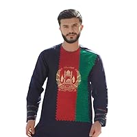 Afghanistan National Flag Embroidered Man Dress Black Color for Pashtun Culture