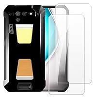 Case Cover Compatible with Unihertz Tank 2 + [2 Pack] Screen Protector Tempered Glass Film - Soft Flexible TPU Silicone for Unihertz 8849 Tank 2 (6.81 inches) (Black)
