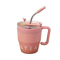 Coffee Cup with Handle and Straw Lid 480ML Travel Mug Water Cup Milk Mug Stainless Steel Material Suitable for Drinks Insulated Mug