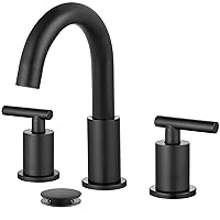 3 Hole 2 Handles Lavatory Basin Bathroom Sink Faucet with Pop Up Drain with Hot and Cold Mixer Valves 8 Inch Widespread Bathroom Faucet Matte Black