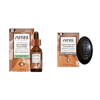 Ambi Even & Clear Vitamin C Serum for All Skin Types, 1 Ounce & African Black Soap Face & Body Bar, 5.3 Ounce Skin Care Bundle