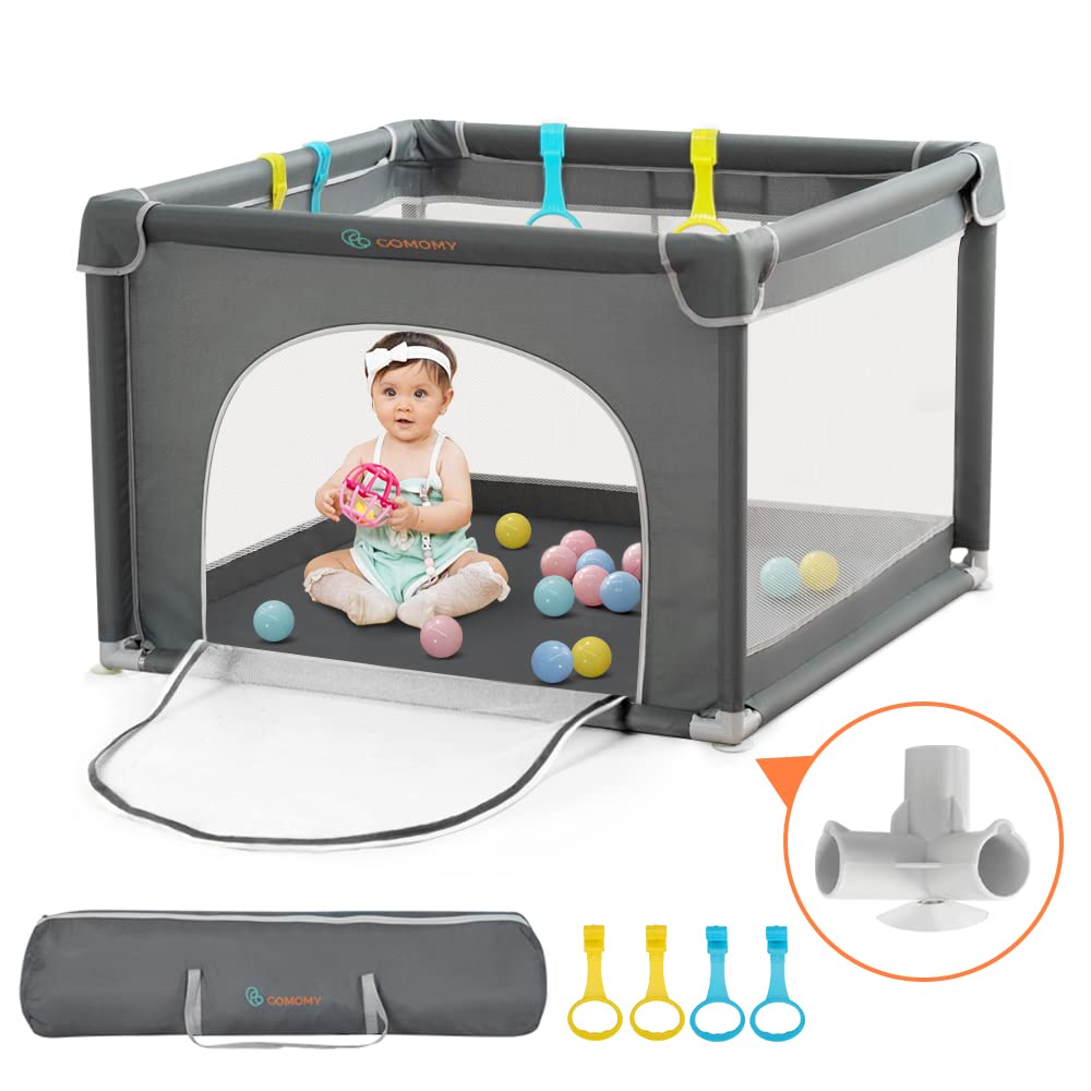 COMOMY Playpens for Babies and Toddlers, Small Baby Play Pens, Activity Center for Baby Safe and Non-Slip Baby Fence, Full Mesh Design, Indoor & Outdoor Kids Activity Center (Dark Grey, 36