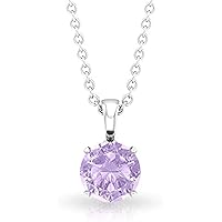 Created Round Cut Purple Amethyst Gemstone 925 Sterling Silver 14K White Gold Over Diamond Solitaire Pendant Necklace for Women's & Girl's