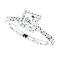 18K Solid White Gold Handmade Engagement Ring 1.00 CT Asscher Cut Moissanite Diamond Solitaire Wedding/Bridal Ring for Woman/Her Anniversary Ring