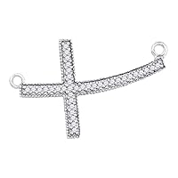 Dazzlingrock Collection Sterling Silver Womens Round Diamond Curved Sideways Cross Pendant Necklace 1/6 ctw