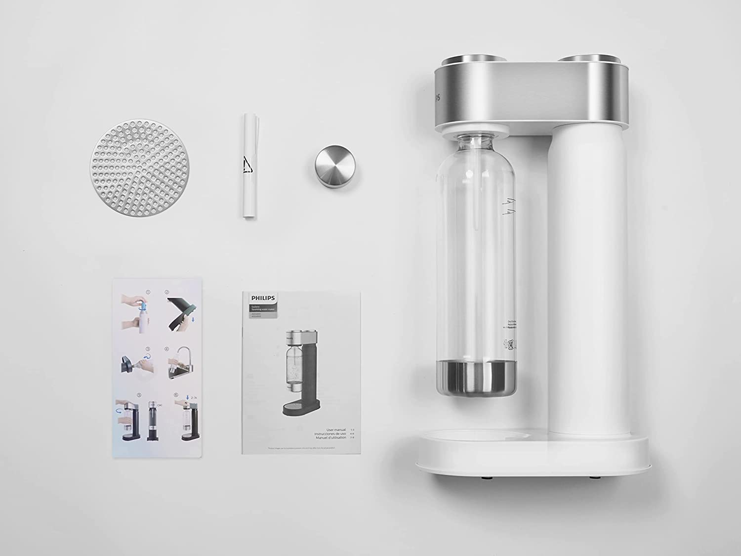PHILIPS Stainless Sparkling Water Maker Soda Maker Machine for Home Carbonating with BPA free PET 1L Carbonating Bottle, Compatible with Any Screw-in 60L CO2 Exchange Carbonator(NOT Included), White