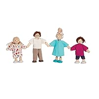 PlanToys Wooden Dollhouse Family- Mom, Dad, Son, and Daughter (7142) | Sustainably Made from Rubberwood and Non-Toxic Paints and Dyes