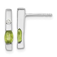 925 Sterling Silver Rhodium Plated White Ice .02ct. Diamond and Peridot Earrings Measures 15x4mm Wide Jewelry for Women