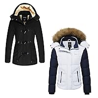 wantdo Women's Warm Thickened Parka Jacket Black XL Men's Soft Linning Puffer Coat White XL
