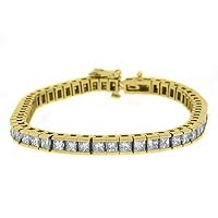 14k Yellow Gold 7.54 Carat Box Shape Princess Diamond Tennis Bracelet
