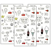 Set 3 Sheets Mini Ice cream cute word font Temporary Tattoos Art Painting 3D Tattoo Makeup Body Fake for Men Women Design Decorations Body Neck Chest Shoulder Legs Arm Back