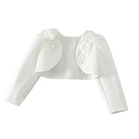 Little Girls White Long Sleeves Satin Flower Girl Bolero Jacket Cover