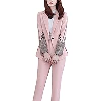 2 Pieces Women's Dress Pant Set Spring Slim Long Sleeve Suit and Pants Office Workwear