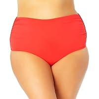 Anne Cole Women's Red Stretch Ruched Lined Convertible Full Coverage High Waisted Swimsuit Bottom 18W
