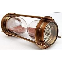 Nautical Brass Sand Timer Hourglass with Maritime Brass Compass Table Decorative