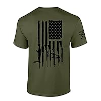 Patriot Pride Gun Flag American Flag Sleeve Mens Short Sleeve T-Shirt Graphic Tee-Military Green-4xl
