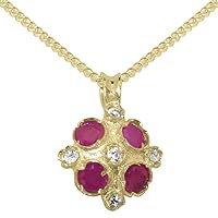 LBG 10k Yellow Gold Natural Diamond & Ruby Womens Vintage Pendant & Chain - Choice of Chain lengths