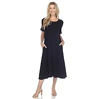 Women's Short Sleeve Relaxed Midi Dress with Pockets
