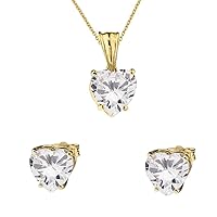 Little Treasures 14 ct Gold Yellow Gold Heart April Birthstone Cubic Zirconia (C.Z) Pendant Necklace Necklace & Earring Set (Available Chain Length 16