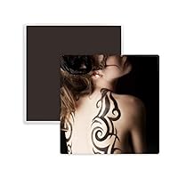 Tattoo Brunette Beauty Body Painting Girl Square Ceramics Fridge Magnet Keepsake Memento