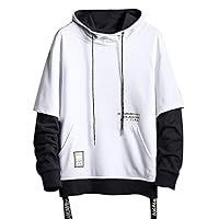Hoodies For Men,Pullover Hoodie Fashion Loose Stitching Fake Two-Piece Hooded Sweater Top Sports Sweatshirt