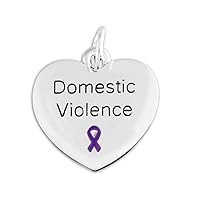 Heart Charm with Purple Ribbon for Domestic Violence Awareness - Perfect for Jewelry Making, Bracelets, Necklaces, DIY Projects, Support Groups and Fundraisers