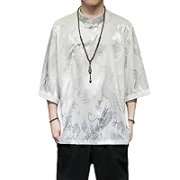 Chinese-Style Men's Short-Sleeve T-Shirt with Traditional Chinese Dragon Robe Shirt for Men